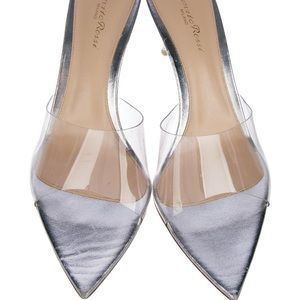 Gianvito Rossi silver and clear heel slides sz 38
